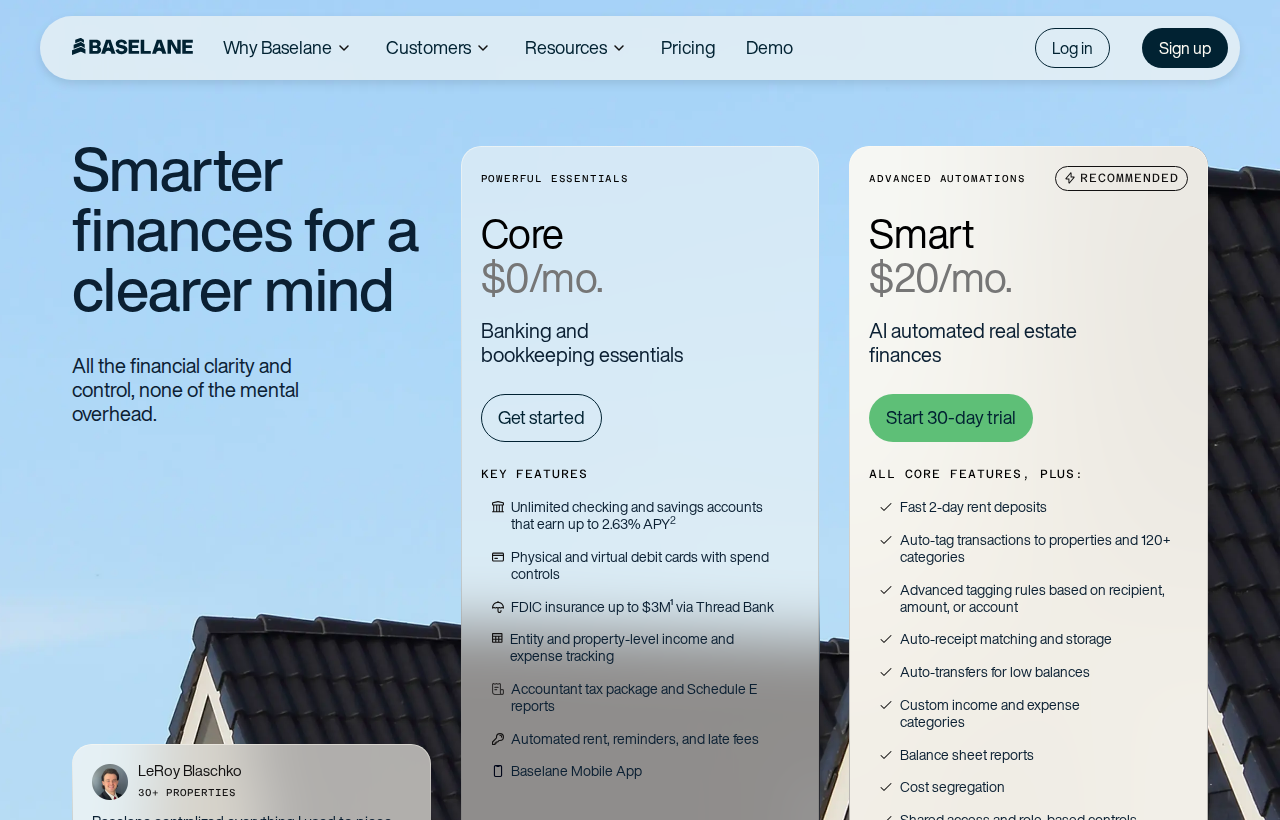 Baselane pricing page, captured August 26, 2026