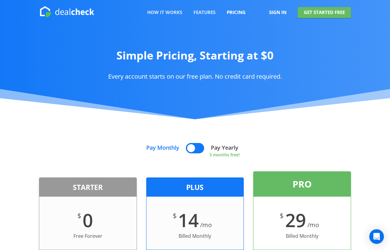 DealCheck pricing page, captured August 26, 2026